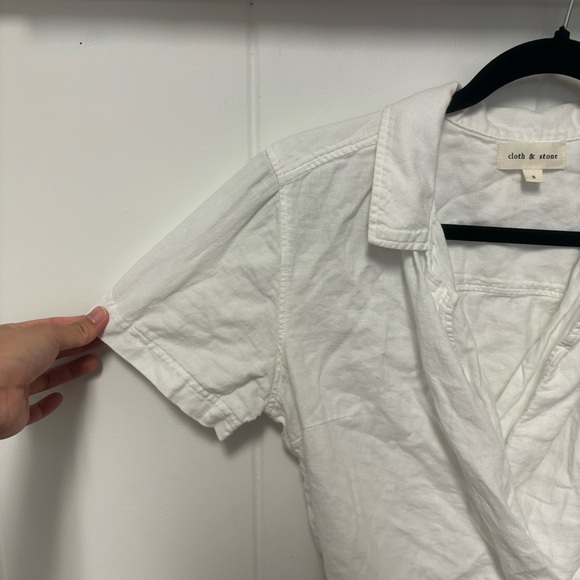 Anthropologie Cloth & Stone Wrap-Front White LinenCrop Top Small - Picture 5 of 8